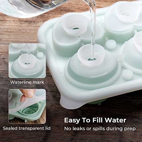 3 Rose & 3 Heart Shaped Ice Cube Tray, MEETRUE Silicone Ice Cube Tray with Clear Funnel-type Lid Novelty Rose Ice Cube Mold Ice Ball Maker Mold Ice Tray for Cocktails Whiskey Chilled Drinks,Pink