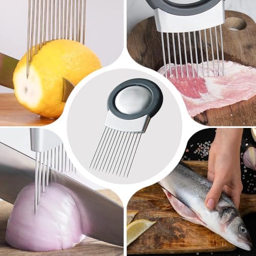 Stainless Steel Onion Slicer, 2025 Upgraded Onion Holder for Slicing, Kitchen Gadgets Vegetable Chopper for Lemon, Potato and Tomato Slicer (1pc)
