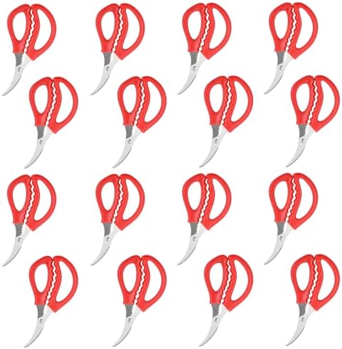 16PCS Kitchen Seafood Scissors for Crab Legs,Multifunctional Stainless Steel Shears,Lobster Scissors, Crab Crackers and Seafood Tools (Red)