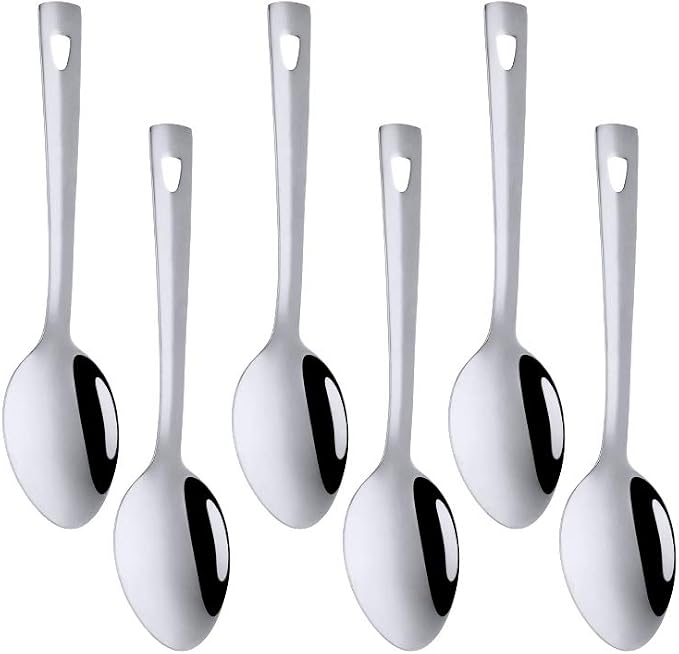6 Pcs Silver Small Serving Spoon, Stainless Steel Titanium Plated Serving Spoons Set Mirror Finish for Elegant Buffet Banquet Party Holiday Dinner serving, Dishwasher Safe(9.7 inches/24.6cm)