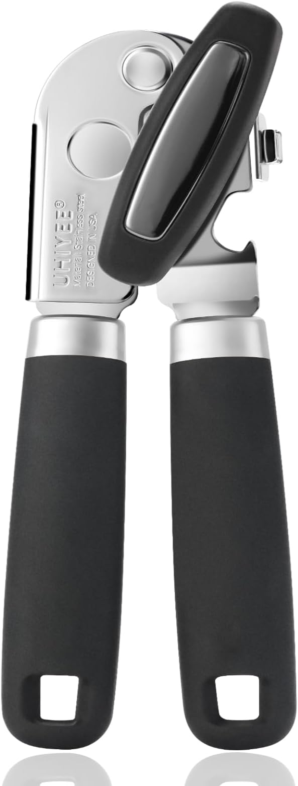 UHIYEE Classic Manual Can Opener for Home Kitchen, Durable 420J2 Stainless Steel Handheld Opener with Magnetic Lid Lifter & Easy-Turn Oversized Knob for Arthritis, Black
