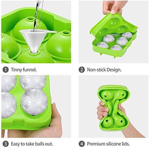 Ice Cube Tray,Silicone Ice Cube Molds for Freezer with Lid (Set of 4) - Sphere Ice Ball, Large Square, Diamond Cut & Hexagonal Shapes Ice Maker for Whiskey,Reusable and BPA Free