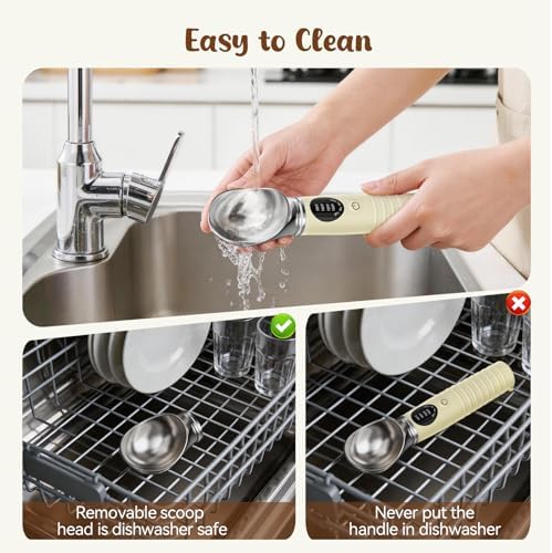 Jripae Electric Heated Ice Cream Scoop with Removable Dishwasher Safe Head