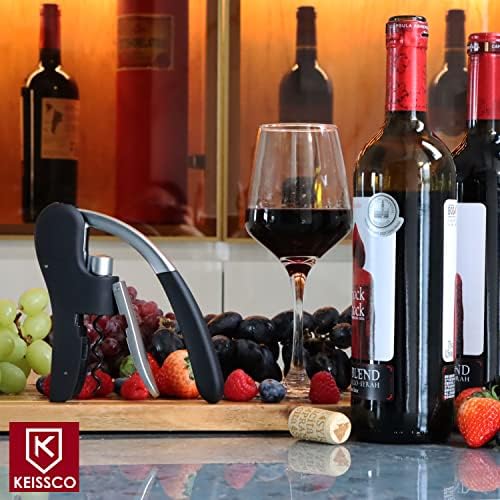 KEISSCO Wine Bottle Opener Manual Vertical Lever Corkscrew with Foil Cutter and Extra Spiral