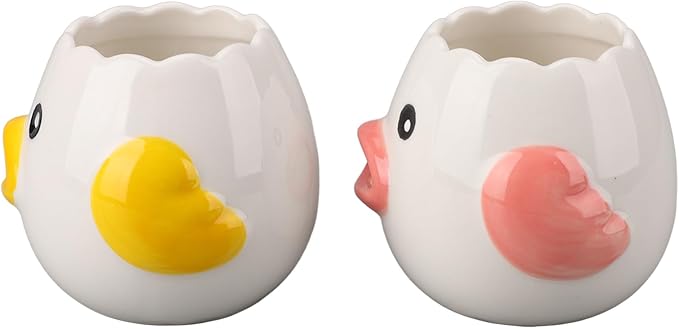2pcs Egg Separator Ceramic Chicken Shaped Egg Yolk White Filter Kitchen Cooking Accessories and Yellow Sawtooth Design Practical