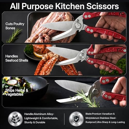 Kitchen Scissors All Purpose Heavy Duty, Stainless Steel Heavy Duty Kitchen Shears for Bone, Poultry, Chicken, Vegetable, Meat & Seafood Cooking Food Scissors With Safety Spring Lock