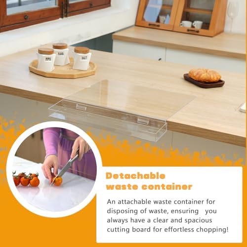 Acrylic Cutting Board with Waste container and Counter Lip,17x13 Inch