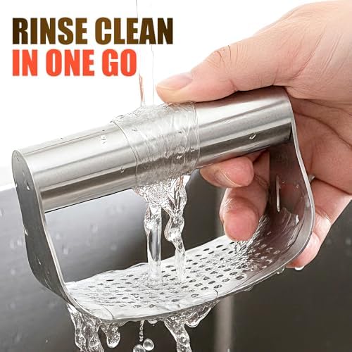 Garlic Press Rocker,Stainless Steel Garlic Presser,Crusher and Chopper,Kitchen Garlic Mincer Tool with Peeler & Cleaning Brush,For Extract Garlic Paste (1PC)