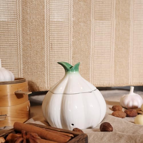 TOIVO Garlic Keeper for Counter，with Lid and Holes GarlicSaver,Garlic Holder Storage Container toKeep (white)