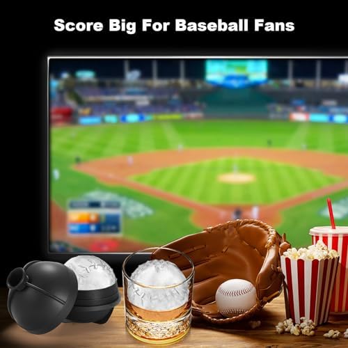 Nax Caki 3D Baseball Ice Cube Molds, Novelty Baseball Gifts Stuff for Men, 2.5" Large Silicone Round Ball Ice Cube Tray for Cocktails,Bourbon,Brandy, Whiskey