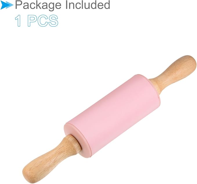 Silicone Rolling Pins, 9.25" Length, Silicone & Oak Non-Stick Ergonomic Wooden Handle Fondant Dough Roller Pink - (Applications: for Baking DIY Projects)