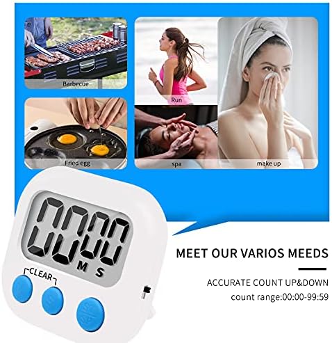 LinkDm 6 Pack Small Digital Kitchen Timer Magnetic Back and ON/Off Switch,Minute Second Count Up Countdown, White