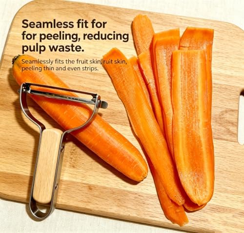 Large Y Veg Peeler, Wide Serrated Stainless Steel Blade Wood Handle