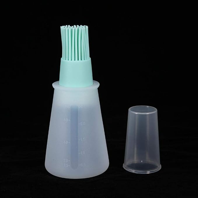 Fdit 2Pcs Silicone Oil Bottle Brush with Lid Set Soft Sauce Bottle with Silicone Basting Brush Cooking Oil Bottle Brushes for Pastries BBQ Meat Honey Marinades (green)