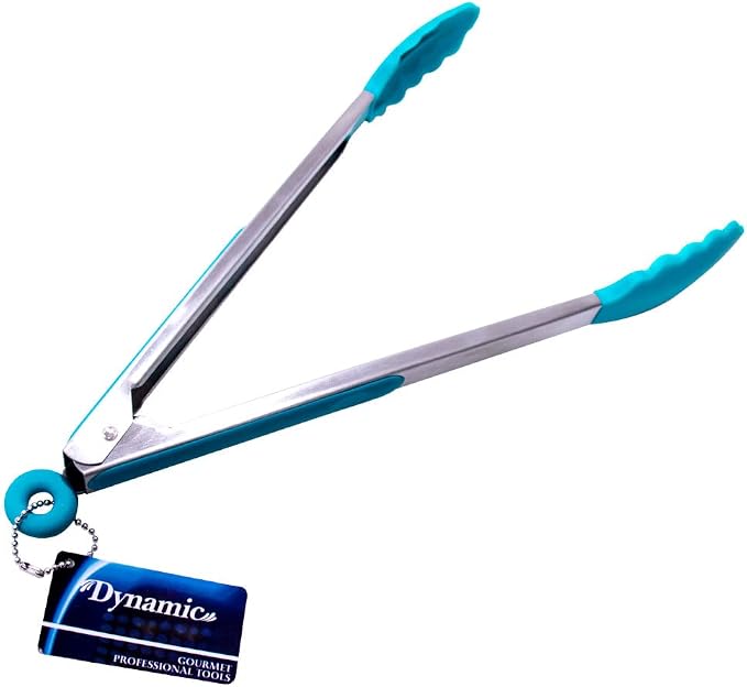 Dynamic 12" Locking Tongs With Silicone Heads, Blue