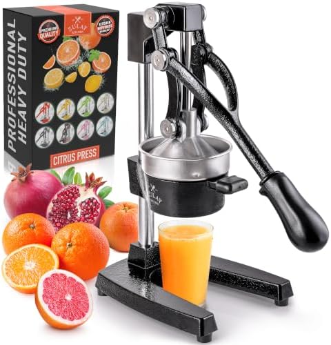 Zulay Kitchen Cast Iron Juicer - Heavy Duty Orange Juicer with Detachable Strainers for Easy Cleaning, Citrus Press for Citrus Fruits, Perfect for Bartenders, Juice Lovers & Health Enthusiasts