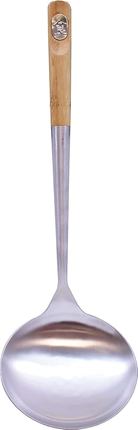 Tablecraft 32410 Wok Spoon with Bamboo Handle, 16", Brown and Tablecraft 32409 Wok Skimmer with Bamboo Handle, 15", Brown - Wok Skimmer & Wok Spoon