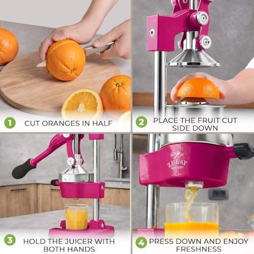 Zulay Kitchen Cast Iron Juicer - Heavy Duty Orange Juicer with Detachable Strainers for Easy Cleaning, Citrus Press for Citrus Fruits, Perfect for Bartenders, Juice Lovers & Health Enthusiasts