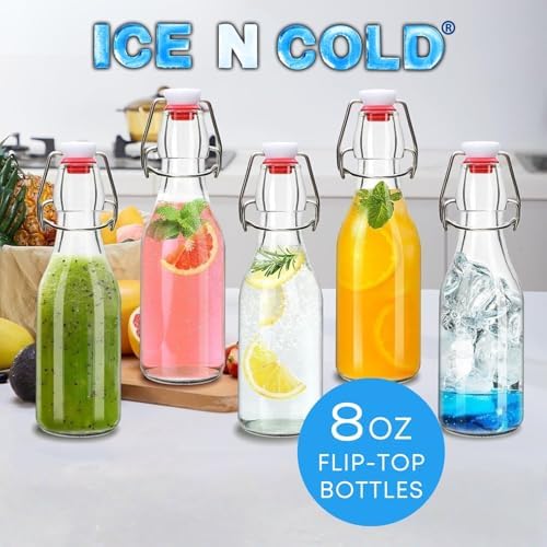 ICE N COLD Glass Swing Top Bottles | Flip Top Glass Bottles for Limoncello, Syrups, Oils, Vinegar, Extracts & Beverages | Airtight Reusable Glass Bottles (12-Pack, MEDIUM (250ml | 8.5oz))