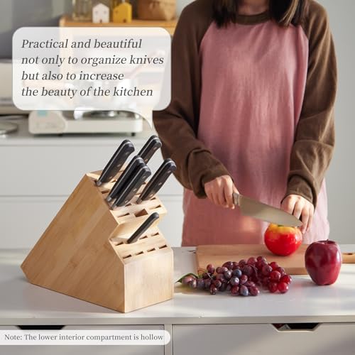 Kitsanery Knife Block Countertop Butcher's Knife Rack and Organizer 20 Slot Knife Holder Large Bamboo Knives Rack (Knife Not Included), Universal Knife Rack Strap