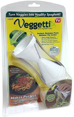Veggetti Veggie Slicer, Dual Stainless Steel Blade Vegetable Cutter for Thick or Thin Noodle, Works with Zucchini, Squash, Cucumbers, Carrots, and more, 2.76"L x 2.76"W x 6.32"H, White