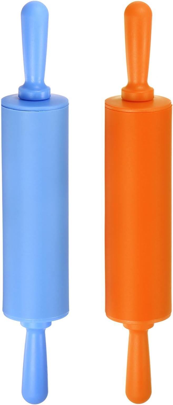 HARFINGTON Silicone Rolling Pins for Baking 12 Inch Non Stick Rolling Pin Small Roller Playdough Rolling Pins for Dough Pizza Pastry Fondant Kitchen, Blue & Orange