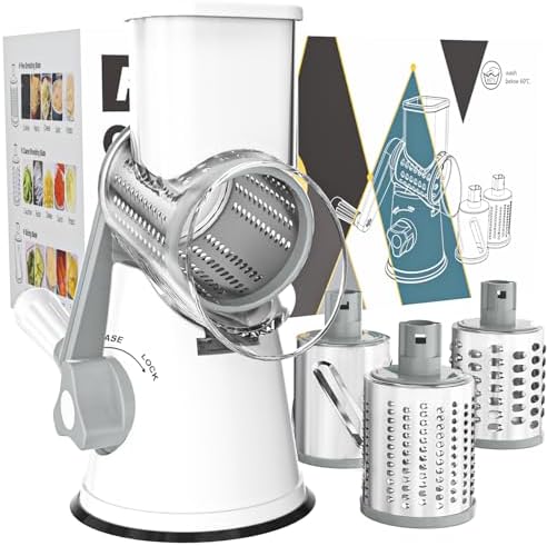 Cambom Rotary Cheese Grater Hand Crank Cheese Shredder, White