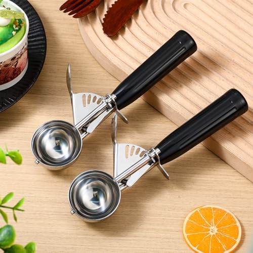 Reallnaive 8 Pcs Ice Cream Scooper with Trigger, 1 oz, Black