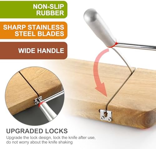 Wooden Cheese Slicer, Cheese Cutter Board with Stainless Steel Blade for Block Cheese, Vegetables, Butter, Sausages, Bread