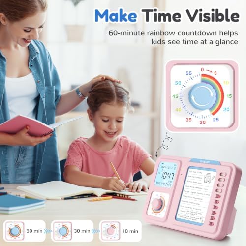3-in-1 Visual Timer for Kids, Chore Chart for Kids, Visual Schedule（Pink）