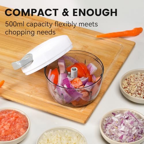 Manual Food Processor & Vegetable Chopper Green - 2.3 Cup Mini Hand-Pull Cord Kitchen Chopper for Onion, Garlic, Vegetables with 3 Stainless Steel Blades