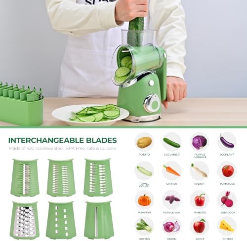SUSTEAS Rotary Cheese Grater Hand Crank, Kitchen Shredder Vegetable Slicer