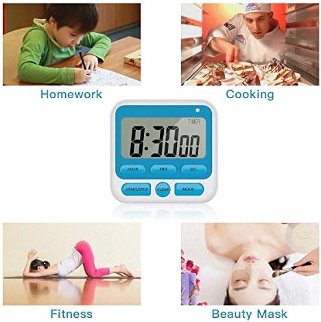 Upgraded Digital Kitchen Timer, ON/Off Switch, 12/24 Hour Clock and Silent Timers, Count Up & Count Down for Kids Teachers Cooking Games Office, Large LCD Display, Loud Alarm and Strong Magnet (Blue)