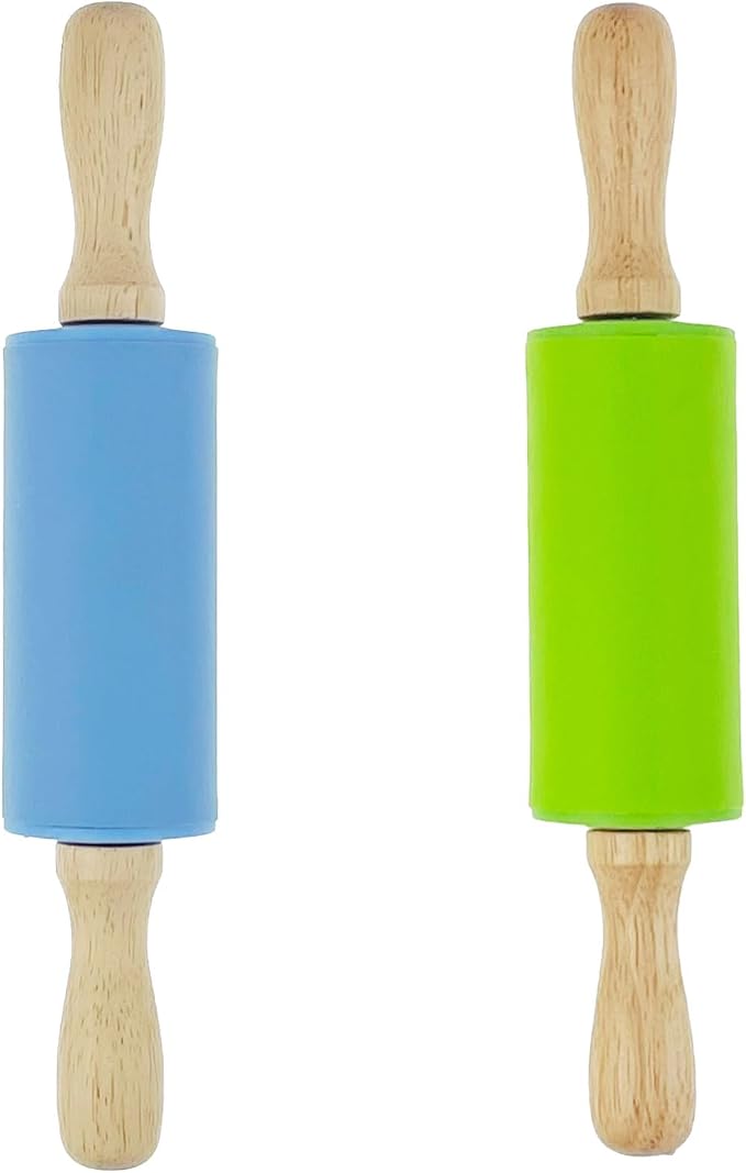 2 Pack Mini Small Rolling Pin 9 Inch Kids Rolling Pin Wooden Handle for Home Kitchen
