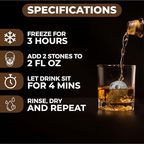 Hand Carved Granite Whiskey Stone Skulls Set for Whiskey Lovers - Set of 2 Whiskey Stones for a Chilled Drink Every Time