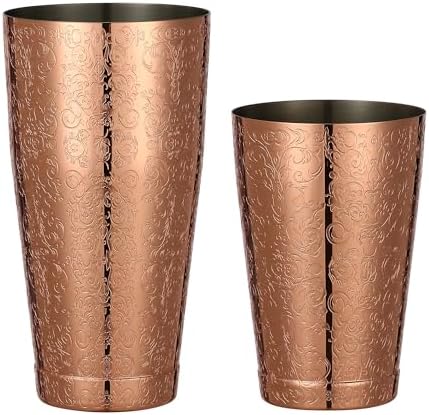Stainless Steel Boston Shaker with Etched Pattern Weighted Shaking Tin Set (Spirit Copper Plated)
