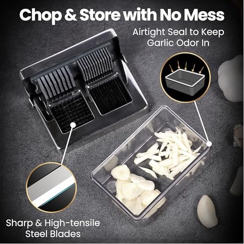 Gourmet Easy Garlic Press Chopper, 2-in-1 Slicer & Dicer, Fridge Friendly