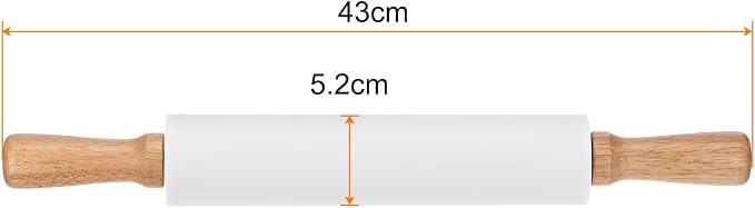 HARFINGTON 2pcs Silicone Rolling Pins for Baking 16.93 Inch Non-Stick Silicone Surface Wooden Handle Rolling Pin Small Roller Playdough Rolling Pins for Fondant Kitchen Dough Pizza, White
