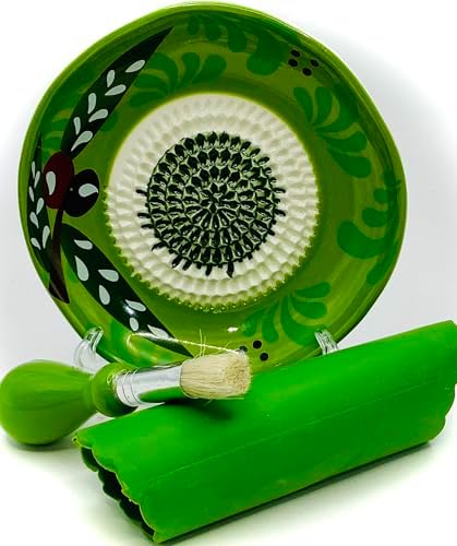 BonCera, Premium Ceramic Garlic Grater Plate Set - Vintage Green Olive