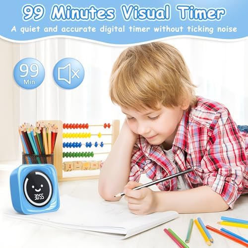 Visual Timers for Kids, 99 Minute Digital Cute Kids Visual Timer Classroom Timer for Homeschool Supplies Study Teaching Time Management Tool Countdown Productivity Timer, Blue, White Display