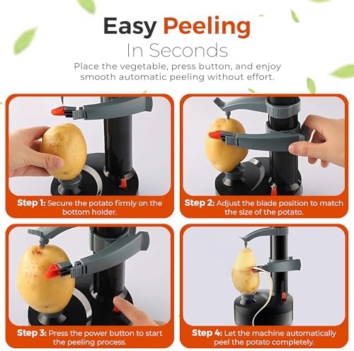 Electric Potato Peeler with 13 Blades, Automatic Rotating Vegetable & Fruit Peeler Machine, Hands-Free Peeler for Potatoes, Apples & More Kitchen Gadgets (Black)