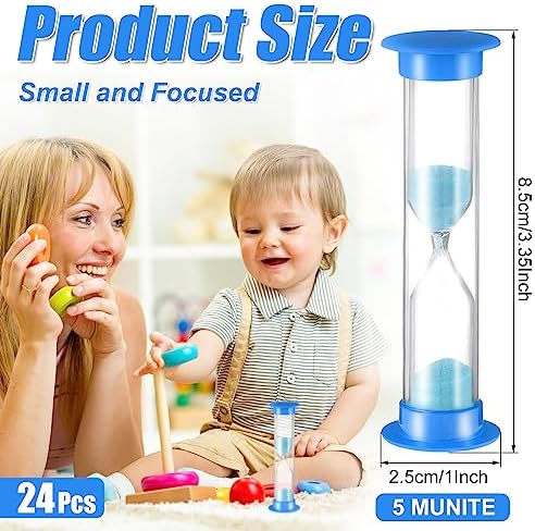 24 Pcs 5 Minute Sand Timer Plastic Hourglass 5 Min Visual Timer Mini Classroom Small Shower Hourglass for Teacher Classroom School Must Haves Supplies Egg Sand Clock Kids Time Management(Blue)