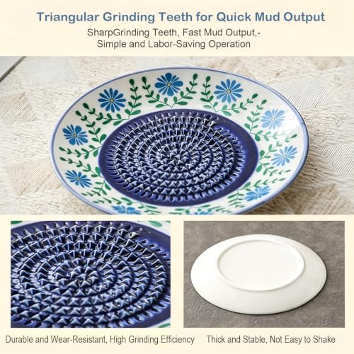 Ceramic Garlic Grater Plate Set - 4PCS Ginger Grater Dish with Silicone Peeler, Brush & Display Stand, Spanish Tomato Grater, Porcelain Mincing Plate, Herb Stripper Kitchen Tool