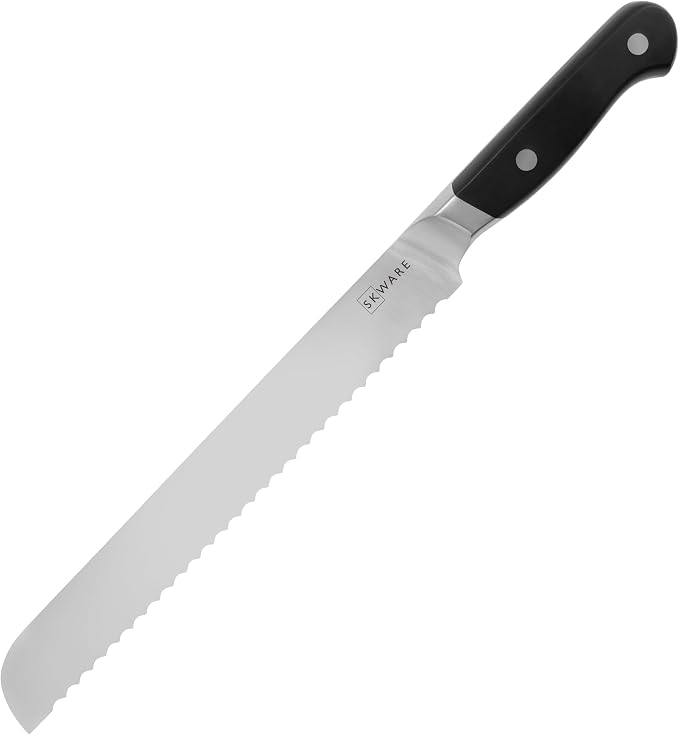 SKWARE Bread Knife - 10 Inch Long Bread Slicer Knife - Premium Serrated German Stainless Steel - Sharp, Deep, Wide Serrations for Optimal Bite - Black