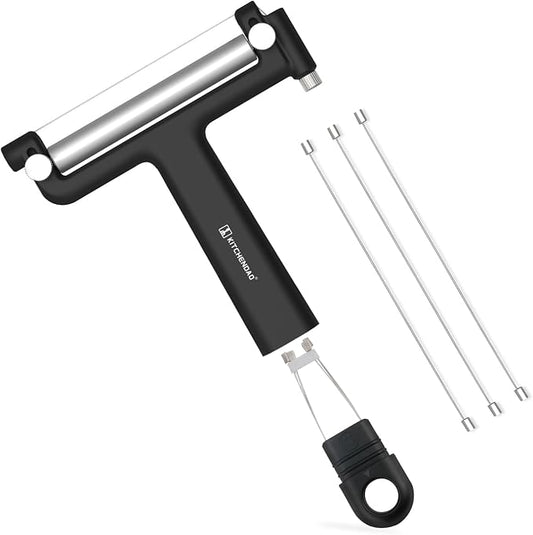 KITCHENDAO Adjustable Wire Cheese Slicer Cutter, 50% Stronger Wires with 2nd Gen Wire Fixing Mechanism, Adjustable Hand-Held Wire Cheese Cutter, Quick Replacement, Dishwasher Safe, with 3 Extra Wires