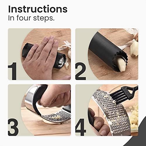 Cuisinly Garlic Press - Stainless Steel Rocker Chopper & Crusher - Free Silicone Garlic Peeler & Cleaning Brush