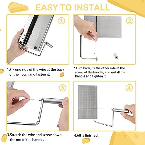 Wire Cheese Slicer,Stainless Steel Cheese Slicer with Accurate Size Scale，Stainless Steel Cheese Cutter with Serving Board
