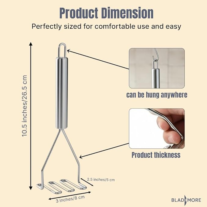 Stainless Steel Potato Masher Wire Food Masher for Potatoes, Avocado, Vegetables & Beans – Kitchen Tool with Comfortable Handle, Dishwasher Safe