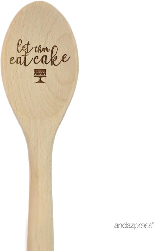 Andaz Press Laser Engraved Wooden Mixing Spoon, 12-inch, Let Them Eat Cake, 1-Pack