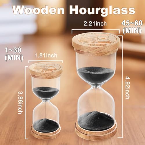 60 Minute Sand Timer Hourglass, Wooden Sand Clock, Small Sand Watch 60 Min,One Hour Glass Sandglass for Home,Kitchen, Deor (Black)